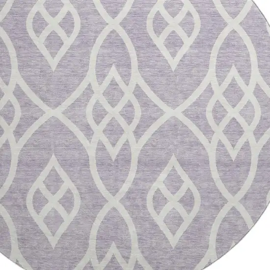 8' Lavender And Ivory Trellis Washable Round Rug With UV Protection Photo 3