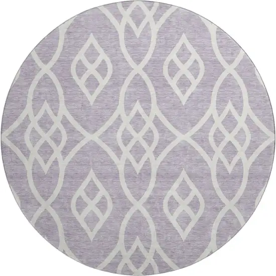 8' Lavender And Ivory Trellis Washable Round Rug With UV Protection Photo 1