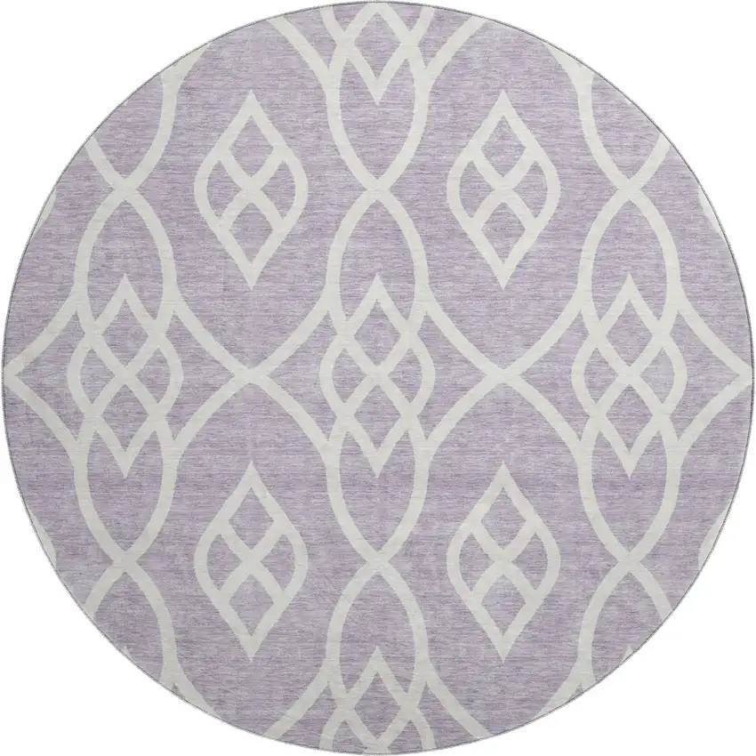 8' Lavender And Ivory Trellis Washable Round Rug With UV Protection Photo 1