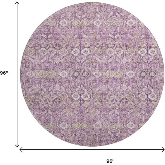 8' Lavender And Ivory Tribal Washable Round Rug With UV Protection Photo 9