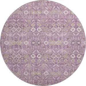 Photo of 8' Lavender And Ivory Tribal Washable Round Rug With UV Protection