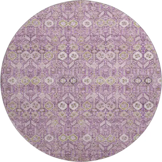 8' Lavender And Ivory Tribal Washable Round Rug With UV Protection Photo 1