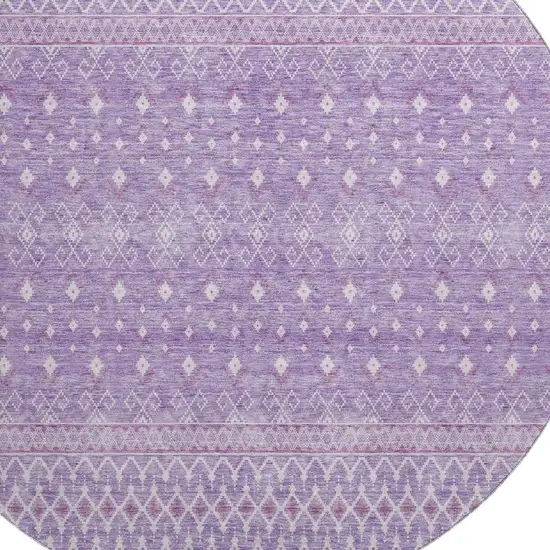 8' Lavender And Ivory Tribal Washable Round Rug With UV Protection Photo 4