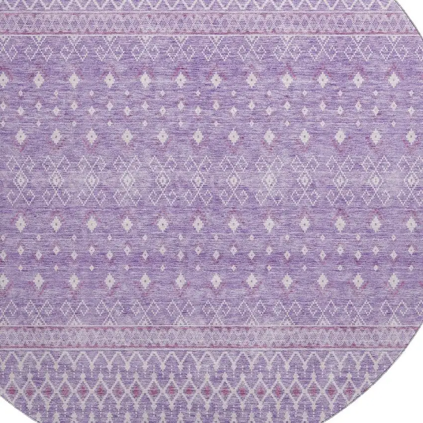 8' Lavender And Ivory Tribal Washable Round Rug With UV Protection Photo 4