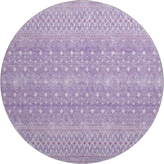 8' Lavender And Ivory Tribal Washable Round Rug With UV Protection Photo 1