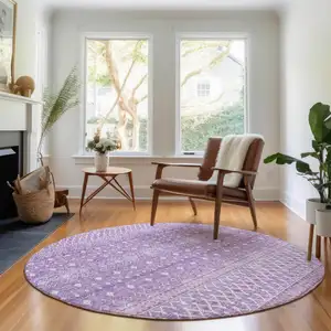 Photo of 8' Lavender And Ivory Tribal Washable Round Rug With UV Protection