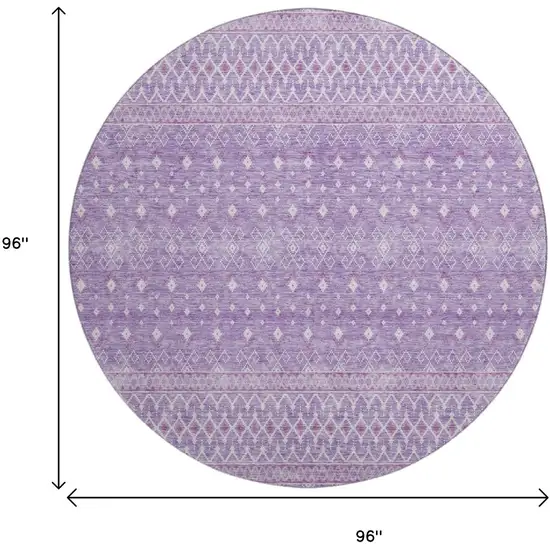 8' Lavender And Ivory Tribal Washable Round Rug With UV Protection Photo 6
