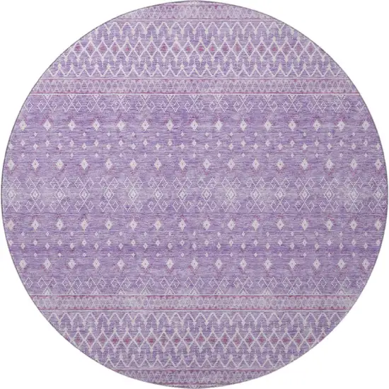 8' Lavender And Ivory Tribal Washable Round Rug With UV Protection Photo 3