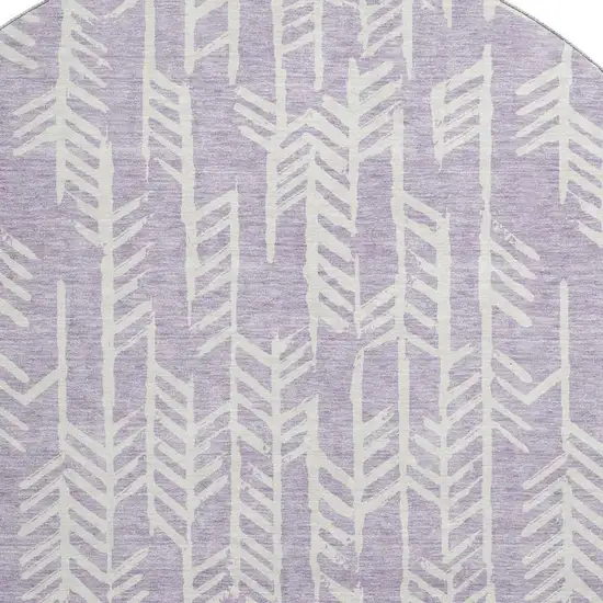 8' Lavender And Ivory Tribal Washable Round Rug With UV Protection Photo 4