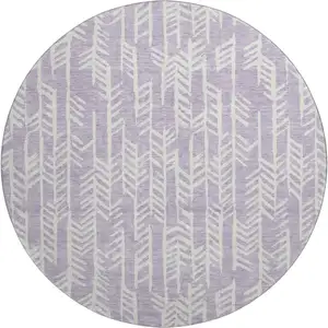 Photo of 8' Lavender And Ivory Tribal Washable Round Rug With UV Protection