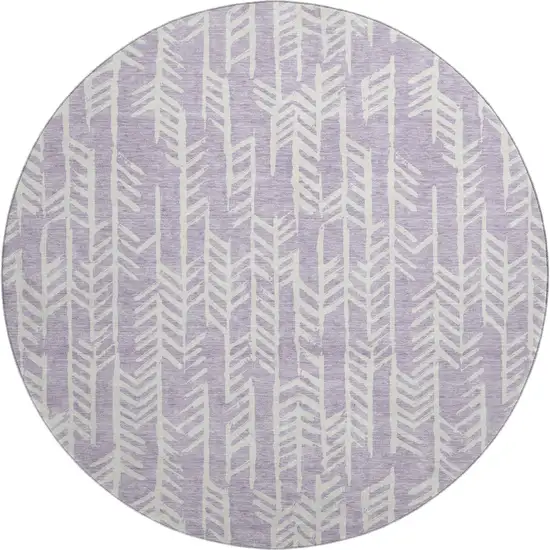 8' Lavender And Ivory Tribal Washable Round Rug With UV Protection Photo 1