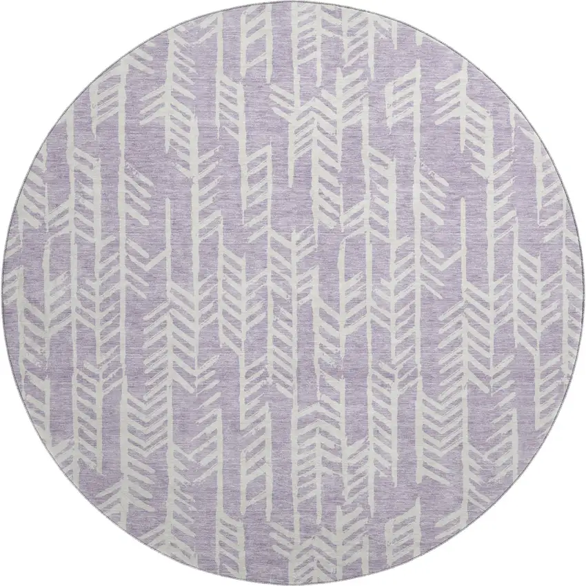 8' Lavender And Ivory Tribal Washable Round Rug With UV Protection Photo 1
