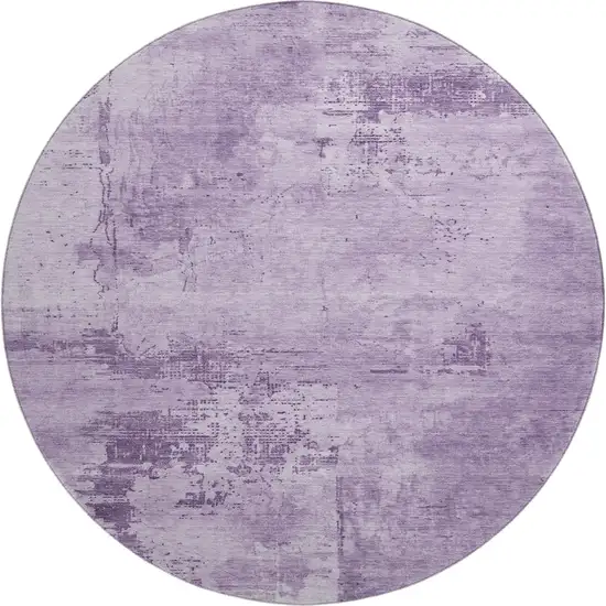 8' Lavender And Lilac Abstract Washable Round Rug With UV Protection Photo 1