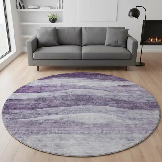 8' Lavender And Lilac Abstract Washable Round Rug With UV Protection Photo 2