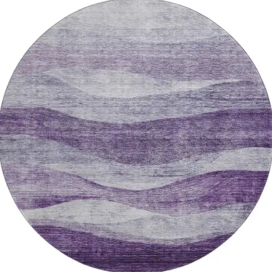 8' Lavender And Lilac Abstract Washable Round Rug With UV Protection Photo 2