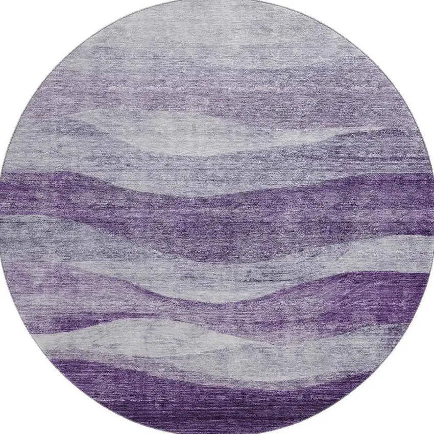 8' Lavender And Lilac Abstract Washable Round Rug With UV Protection Photo 2