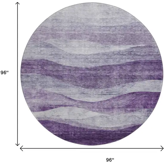 8' Lavender And Lilac Abstract Washable Round Rug With UV Protection Photo 9