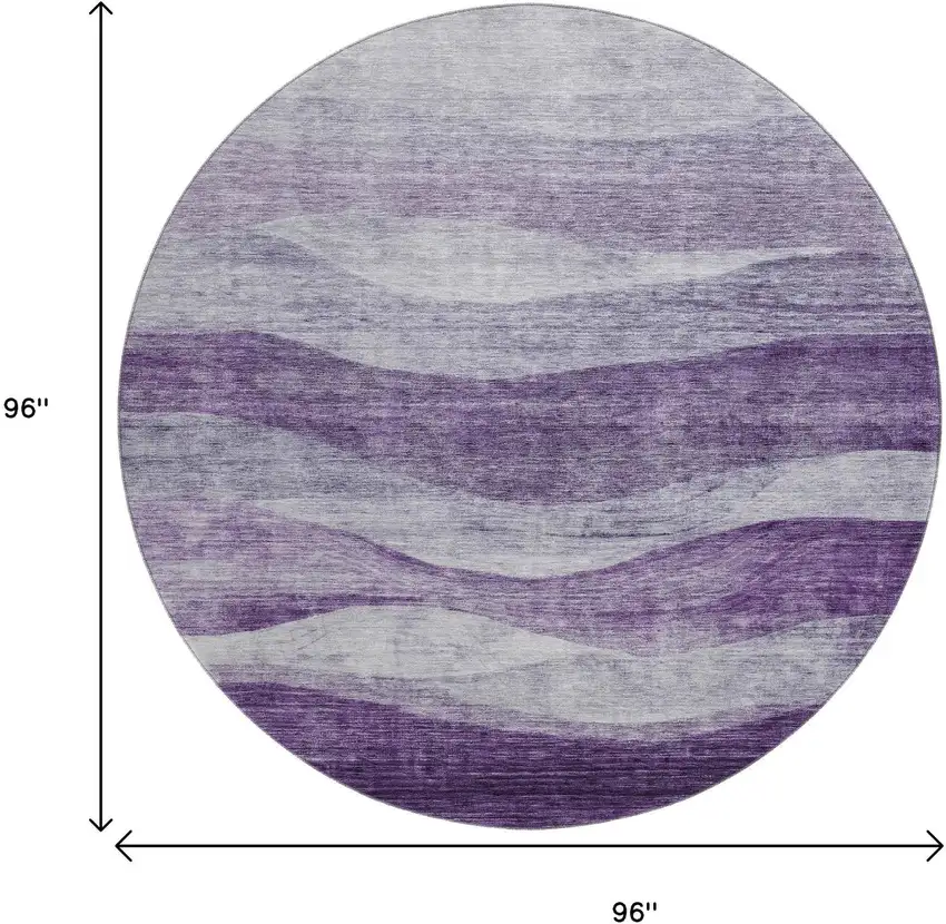 8' Lavender And Lilac Abstract Washable Round Rug With UV Protection Photo 9