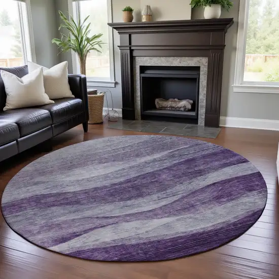 8' Lavender And Lilac Abstract Washable Round Rug With UV Protection Photo 4