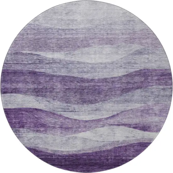 8' Lavender And Lilac Abstract Washable Round Rug With UV Protection Photo 3