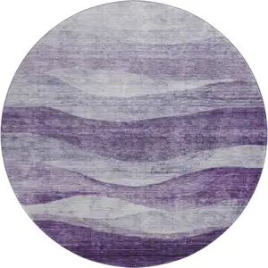 Photo of 8' Lavender And Lilac Abstract Washable Round Rug With UV Protection