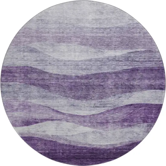 8' Lavender And Lilac Abstract Washable Round Rug With UV Protection Photo 1