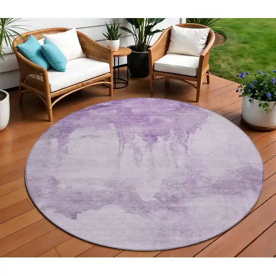 8' Lavender And Lilac Round Abstract Washable Indoor Outdoor Area Rug Photo 2