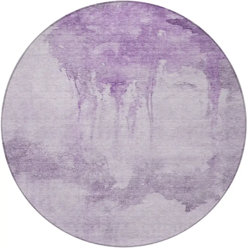 8' Lavender And Lilac Round Abstract Washable Indoor Outdoor Area Rug Photo 3