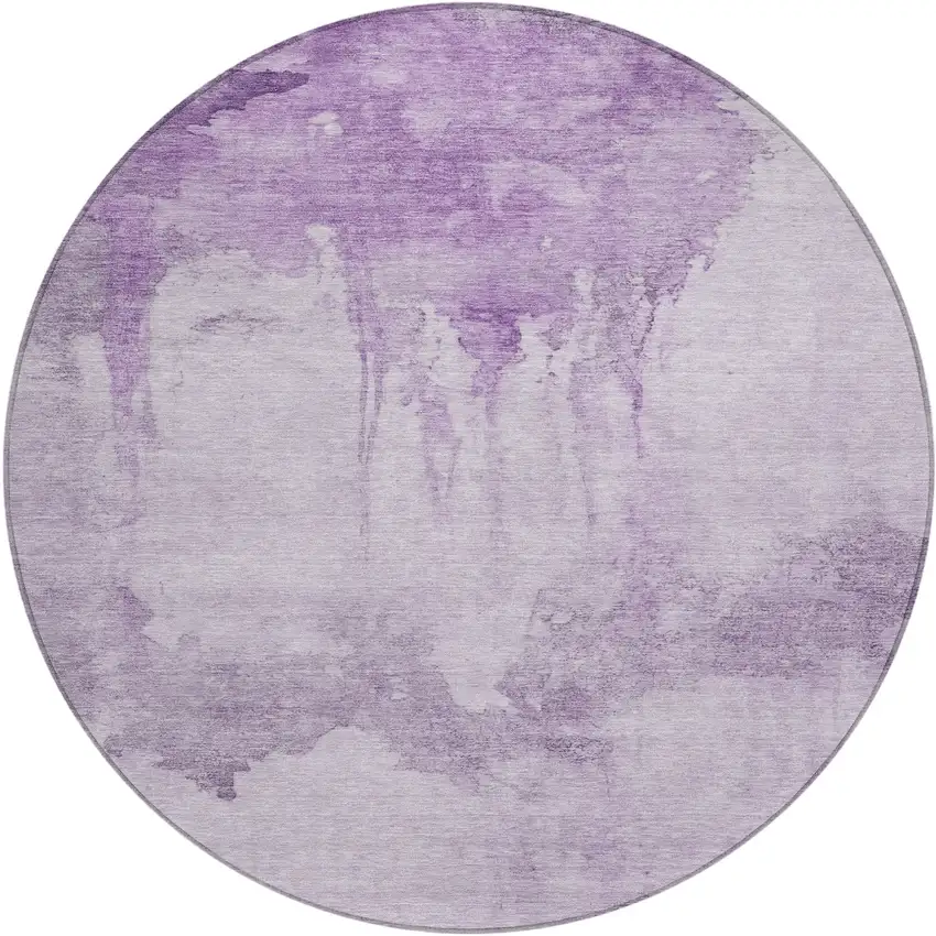 8' Lavender And Lilac Round Abstract Washable Indoor Outdoor Area Rug Photo 1