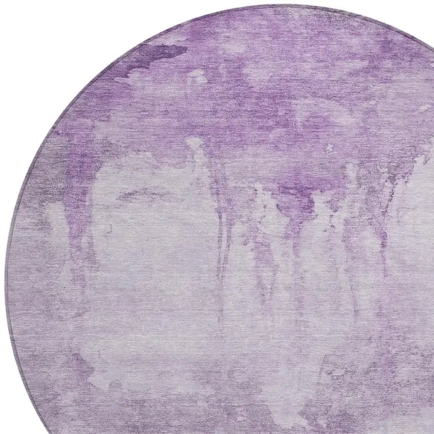 8' Lavender And Lilac Round Abstract Washable Indoor Outdoor Area Rug Photo 4