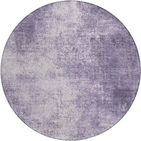 8' Lavender And Lilac Round Abstract Washable Indoor Outdoor Area Rug Photo 1