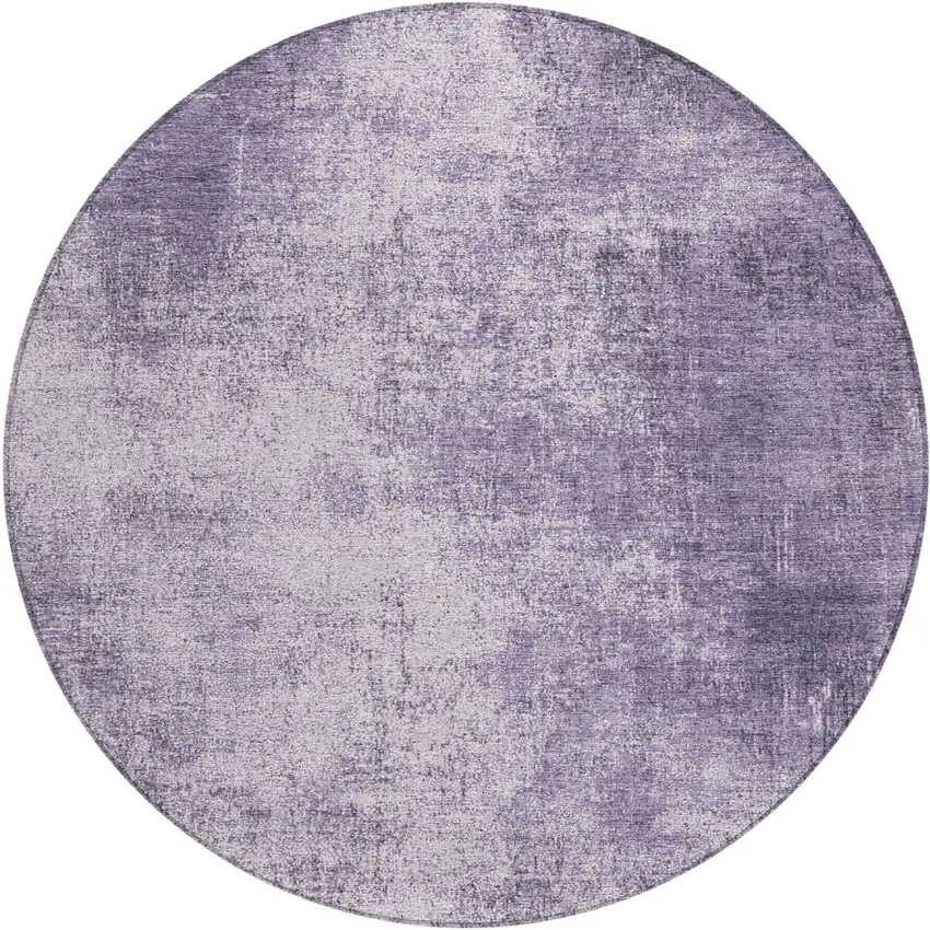 8' Lavender And Lilac Round Abstract Washable Indoor Outdoor Area Rug Photo 1