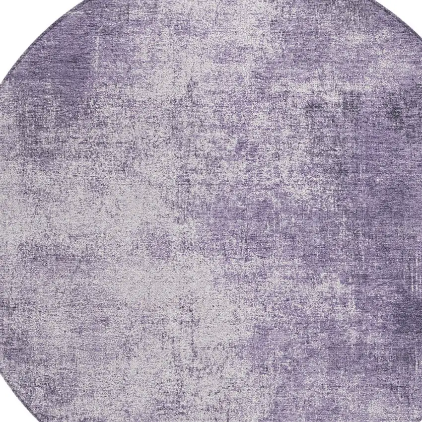 8' Lavender And Lilac Round Abstract Washable Indoor Outdoor Area Rug Photo 7