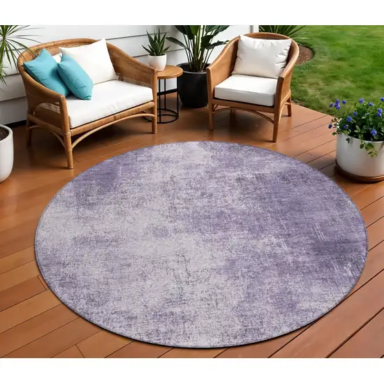 8' Lavender And Lilac Round Abstract Washable Indoor Outdoor Area Rug Photo 2