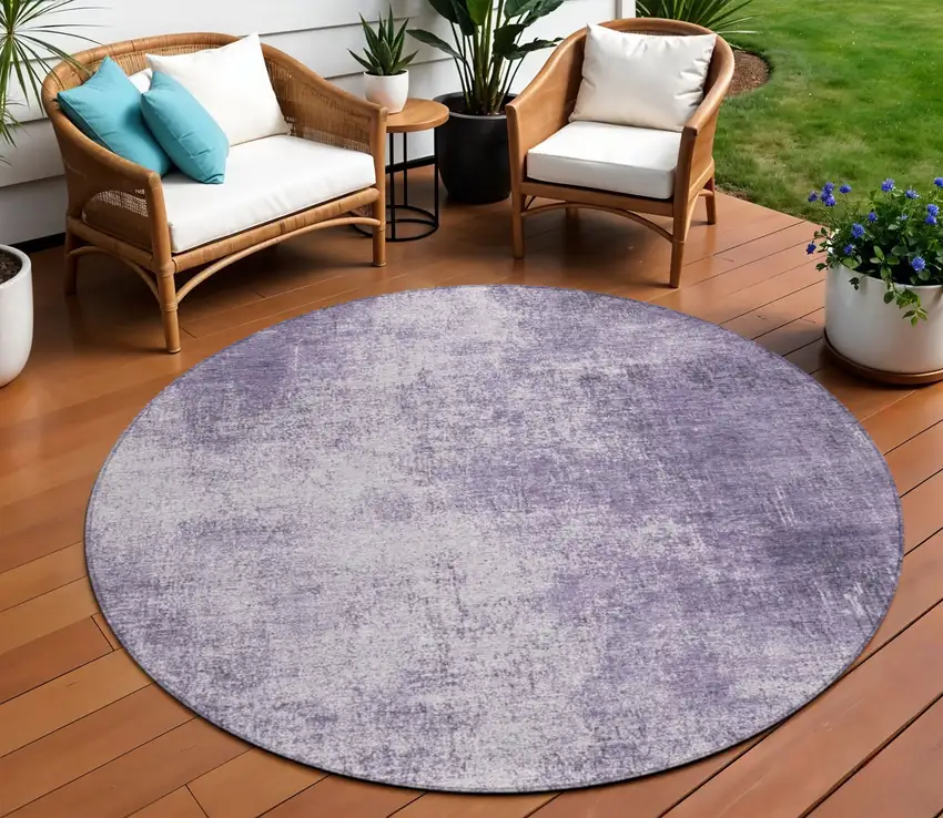 8' Lavender And Lilac Round Abstract Washable Indoor Outdoor Area Rug Photo 2
