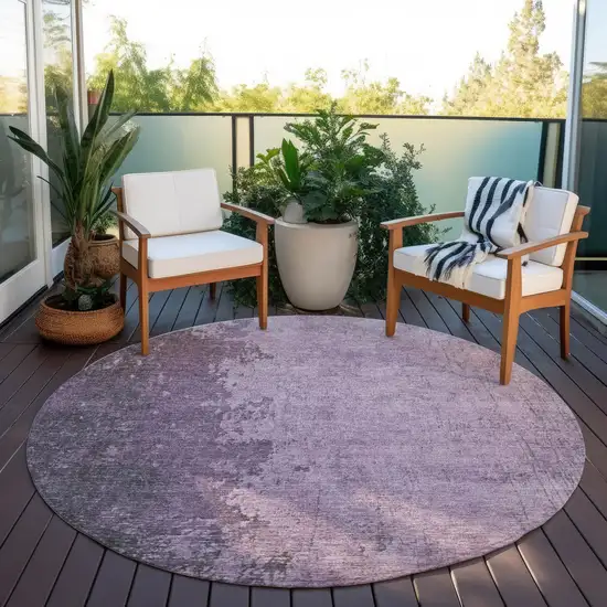 8' Lavender And Lilac Round Abstract Washable Indoor Outdoor Area Rug Photo 5