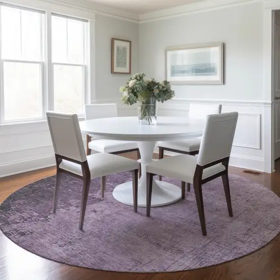 8' Lavender And Lilac Round Abstract Washable Indoor Outdoor Area Rug Photo 6
