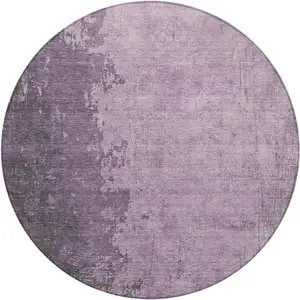 Photo of 8' Lavender And Lilac Round Abstract Washable Indoor Outdoor Area Rug