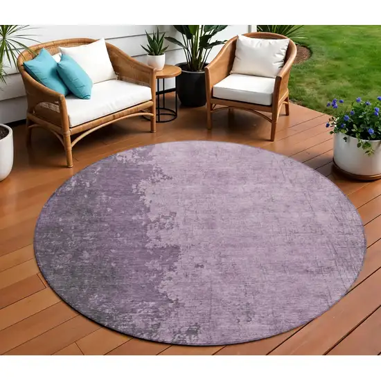 8' Lavender And Lilac Round Abstract Washable Indoor Outdoor Area Rug Photo 2