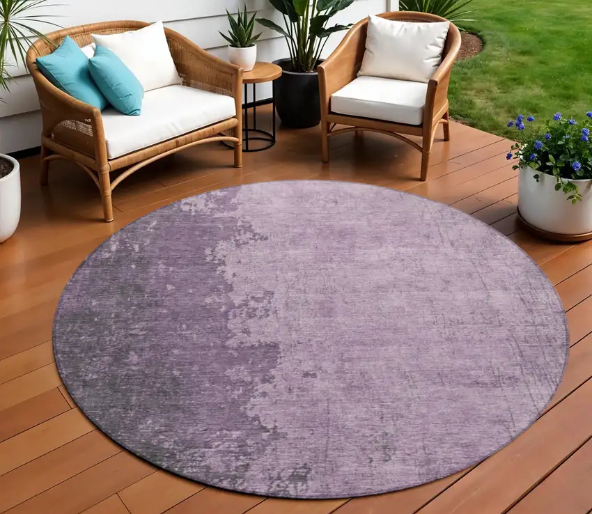 8' Lavender And Lilac Round Abstract Washable Indoor Outdoor Area Rug Photo 2