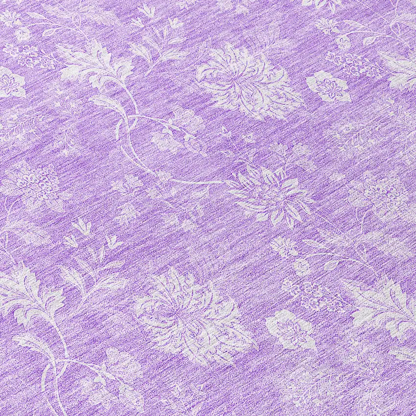 8' Lavender And Lilac Round Floral Washable Indoor Outdoor Area Rug Photo 8