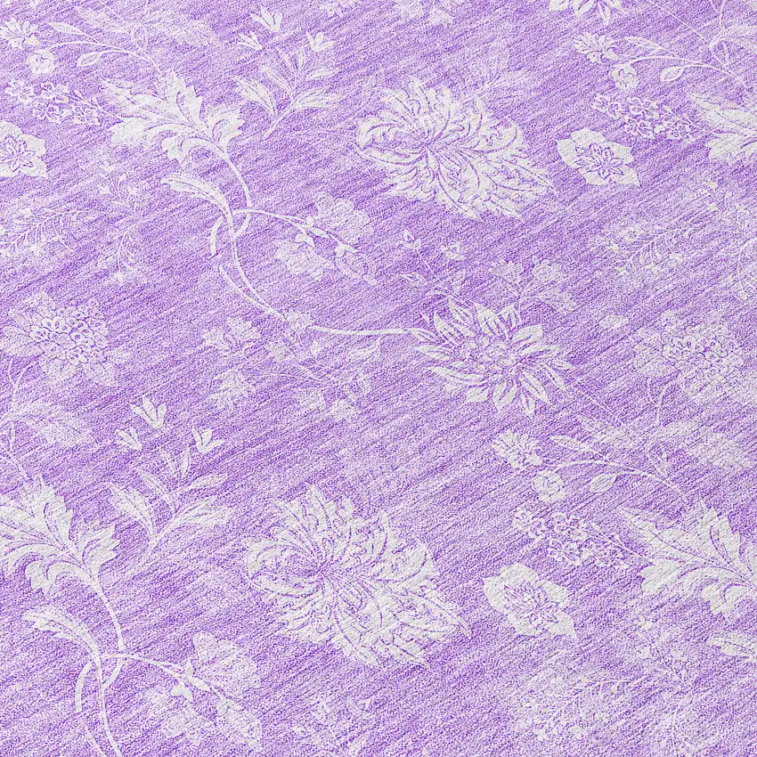 8' Lavender And Lilac Round Floral Washable Indoor Outdoor Area Rug Photo 8