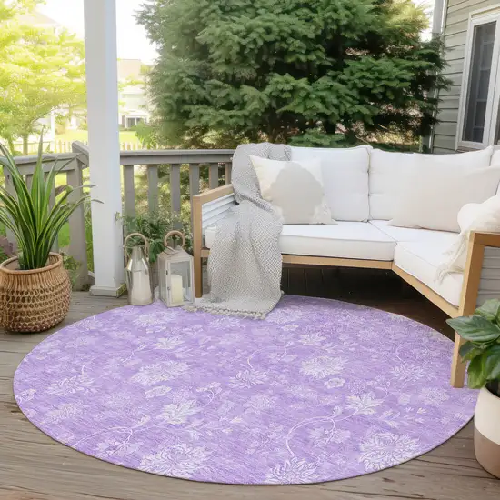 8' Lavender And Lilac Round Floral Washable Indoor Outdoor Area Rug Photo 6