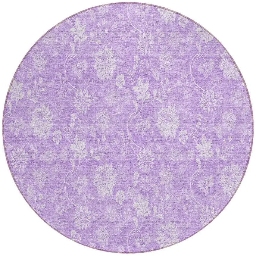 8' Lavender And Lilac Round Floral Washable Indoor Outdoor Area Rug Photo 5