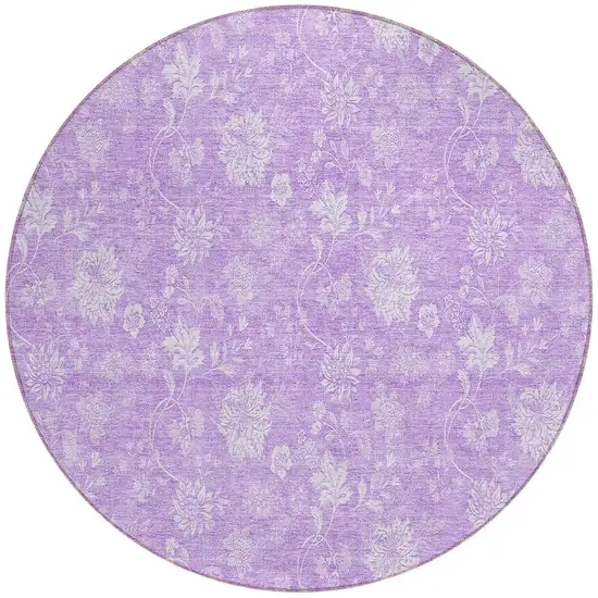 8' Lavender And Lilac Round Floral Washable Indoor Outdoor Area Rug Photo 5