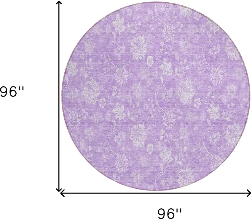 8' Lavender And Lilac Round Floral Washable Indoor Outdoor Area Rug Photo 3