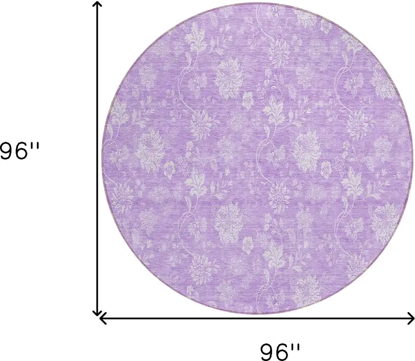8' Lavender And Lilac Round Floral Washable Indoor Outdoor Area Rug Photo 3