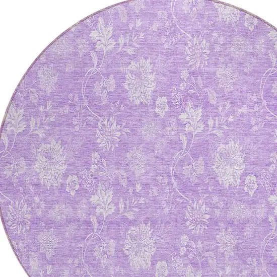 8' Lavender And Lilac Round Floral Washable Indoor Outdoor Area Rug Photo 4