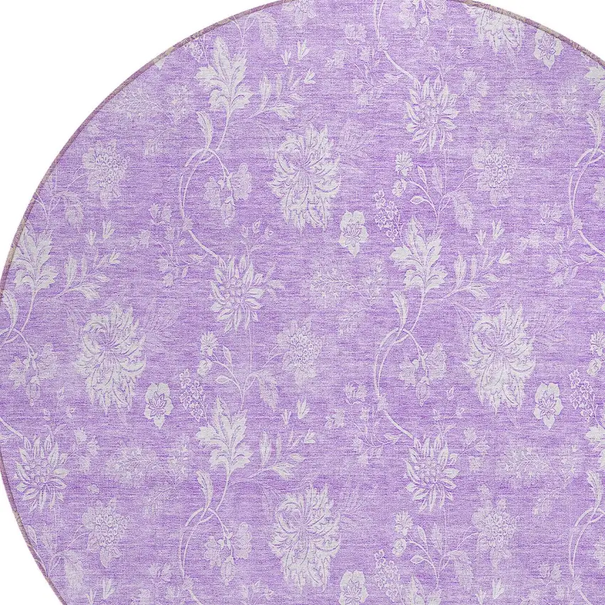 8' Lavender And Lilac Round Floral Washable Indoor Outdoor Area Rug Photo 4