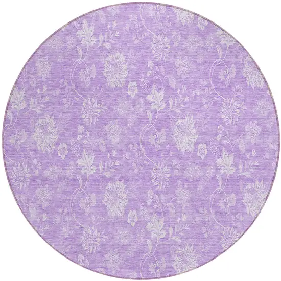 8' Lavender And Lilac Round Floral Washable Indoor Outdoor Area Rug Photo 2